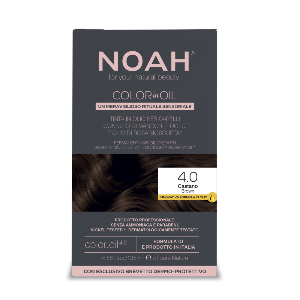 Vopsea de par permanenta fara amoniac pe baza de ulei Color in Oil, 4.0 Brown, 135 ml, Noah