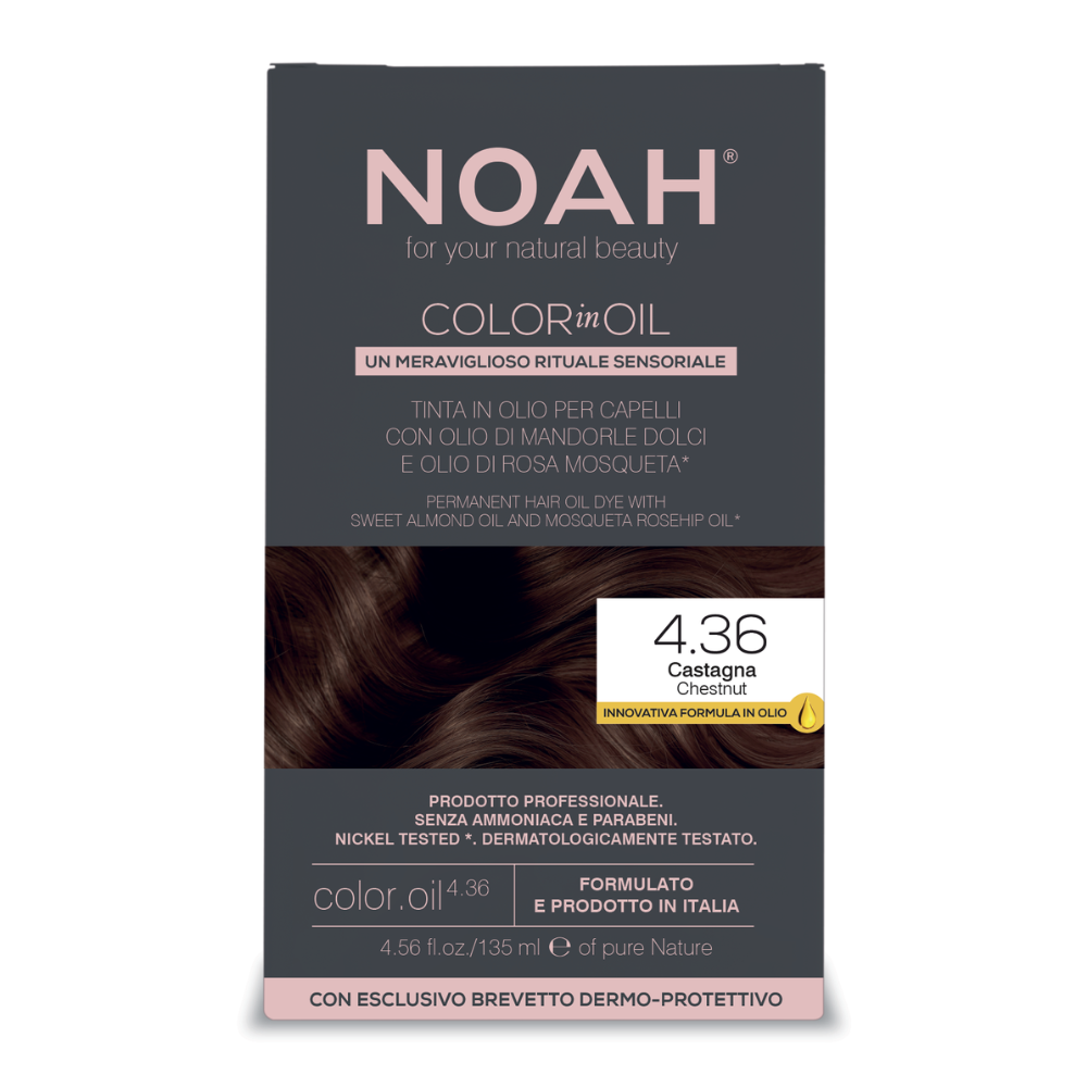 Vopsea de par permanenta fara amoniac pe baza de ulei Color in Oil, 4.36 Chestnut, 135 ml, Noah