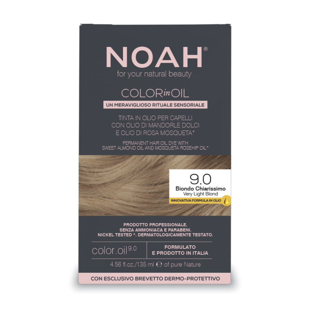 Vopsea de par permanenta fara amoniac pe baza de ulei Color in Oil, 9.0  Very Light Blond, 135 ml, Noah