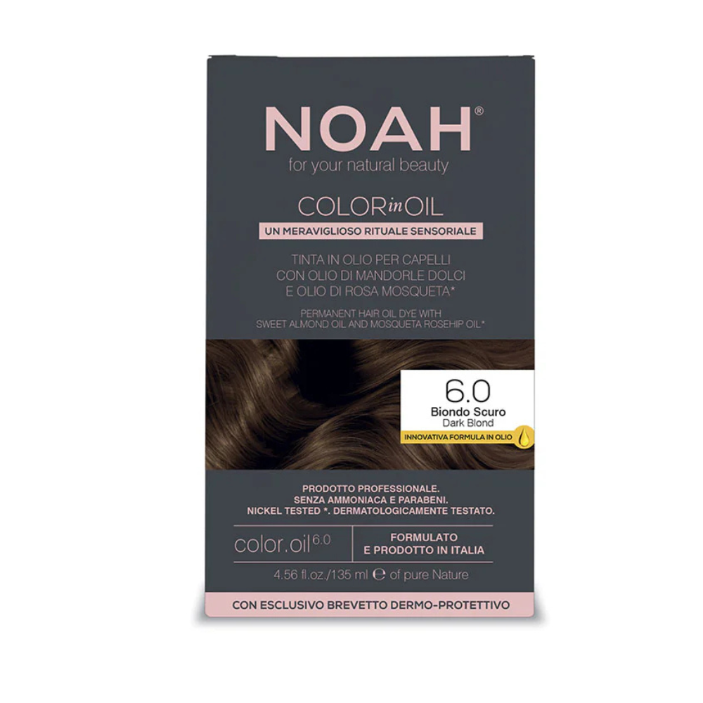 Vopsea de par permanenta fara amoniac pe baza de ulei Color in Oil, 6.0 Dark Blond, 135 ml, Noah