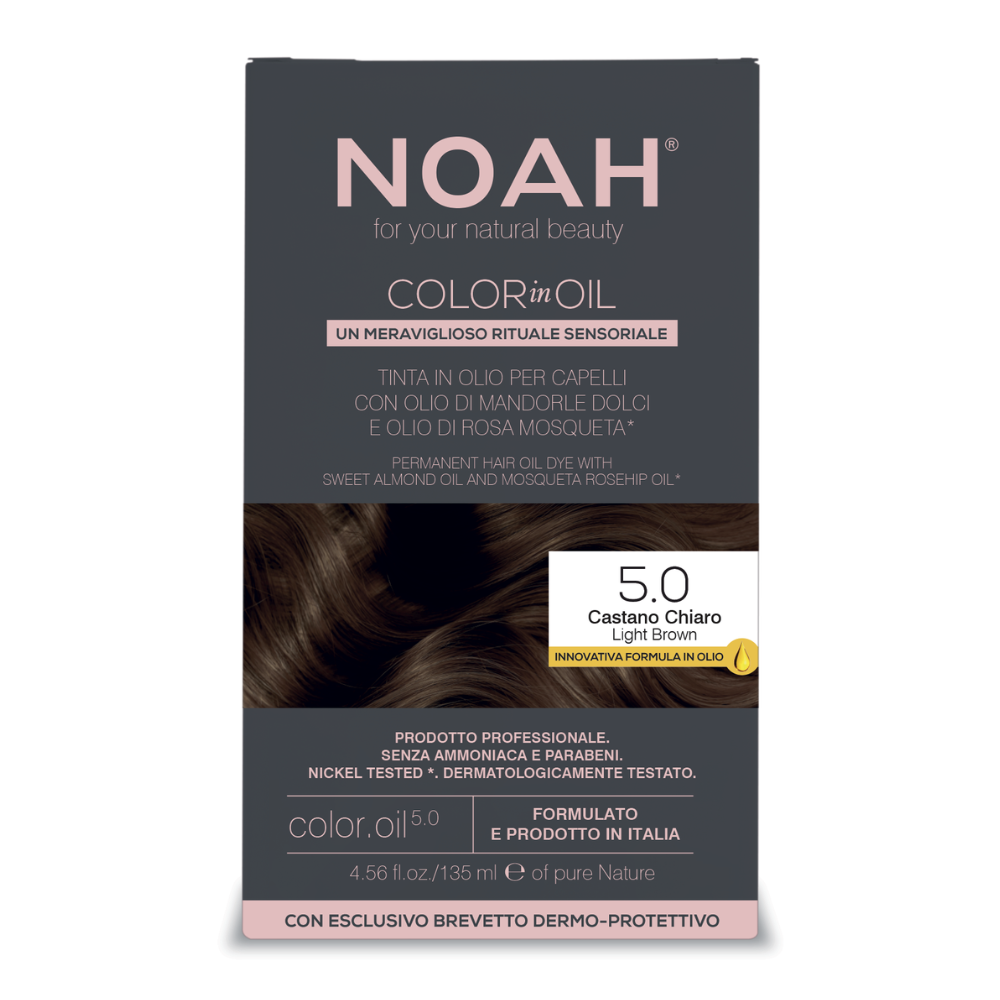 Vopsea de par permanenta fara amoniac pe baza de ulei Color in Oil, 5.0, Light Brown, 135 ml, Noah