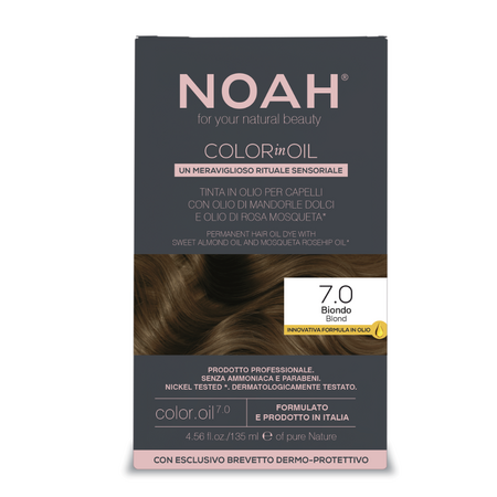 Vopsea de par permanenta fara amoniac pe baza de ulei Color in Oil, 7.0 Blond, 135 ml, Noah