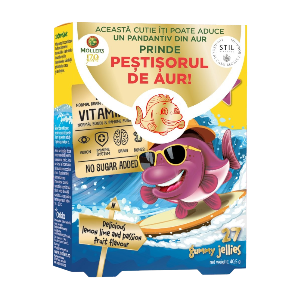 Pestisori gumati Omega 3, +3 ani, Fructul Pasiunii, 27 jeleuri, Moller's