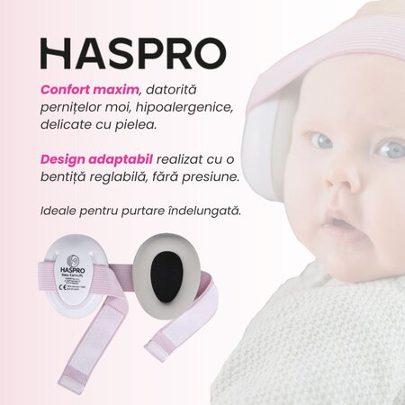 Casti de protectie fonica pentru bebelusi, Roz, 0-3 ani, Haspro 726648