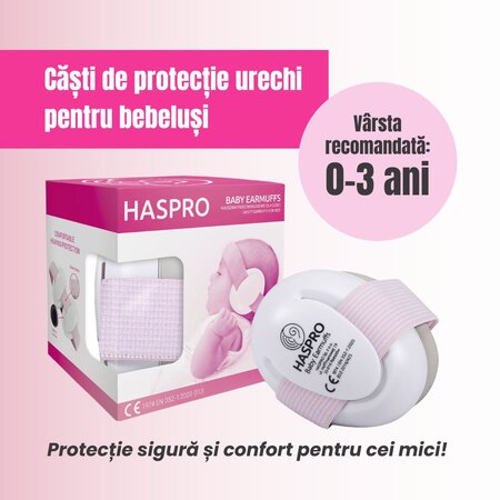Casti de protectie fonica pentru bebelusi, Roz, 0-3 ani, Haspro 726647