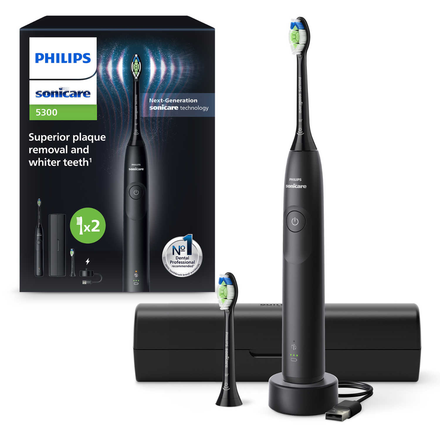 Periuta de dinti electrica seria 5300 cu toc de transport Philips Sonicare, Negru, HX7101/03, Philips