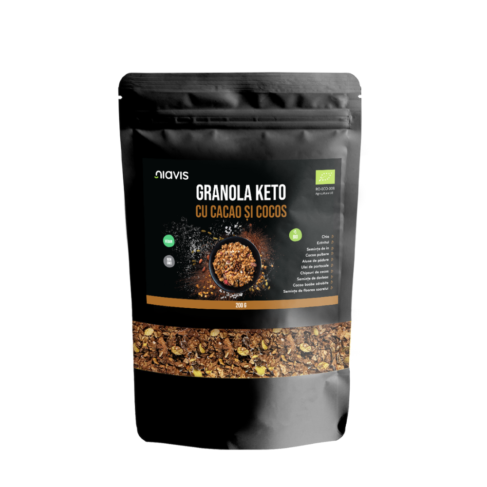 Granola Keto cu Cacao si Cocos Bio, 200 g, Niavis