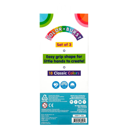 Set de 3 creioane cerate cu 18 culori, Multicolore, 3 ani+, Ooly 709016