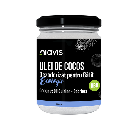 Ulei de Cocos dezodorizat pentru gatit (RBD) Ecologic, 500 ml, Niavis