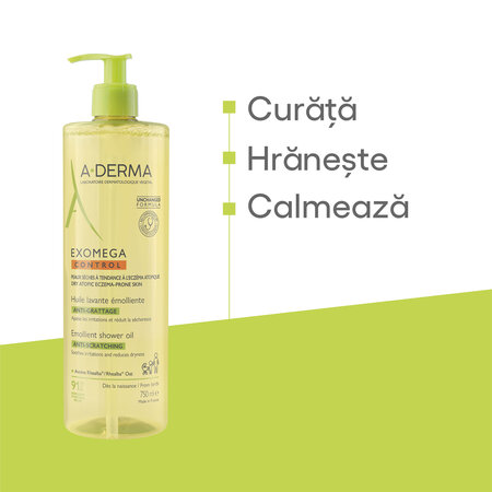 Ulei de dus emolient piele uscata cu tendinta atopica Exomega Control, 750 ml, A-Derma 646624