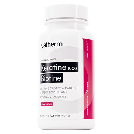 Keratine 1000 Biotine pentru stimularea cresterii parului, 60 capsule, Ivatherm