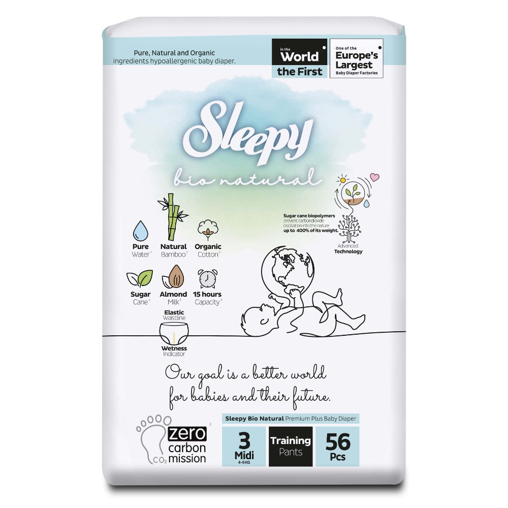 Scutece chilotel Midi, Nr. 3, 4-9 kg, 56 buc, Sleepy Bio Natural