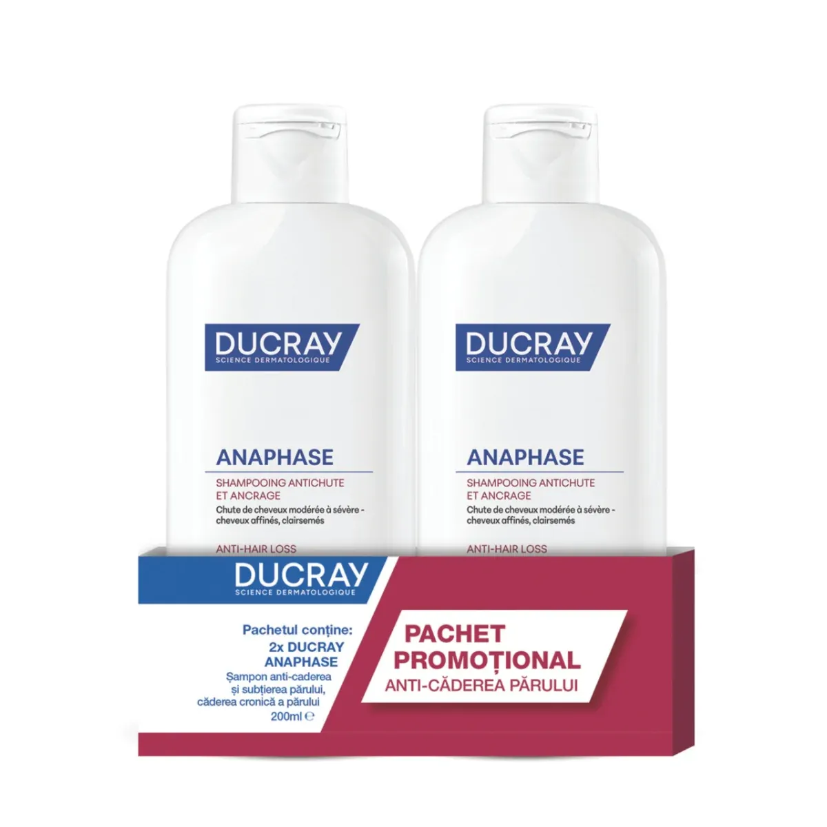 Pachet Sampon contra caderii Parului Anaphase+, 2 x 200ml, Ducray