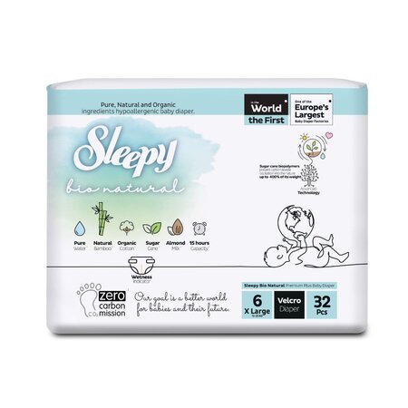 Scutece pentru bebelusi, Nr. 6, 15-25 kg, 32 buc, Sleepy Bio Natural