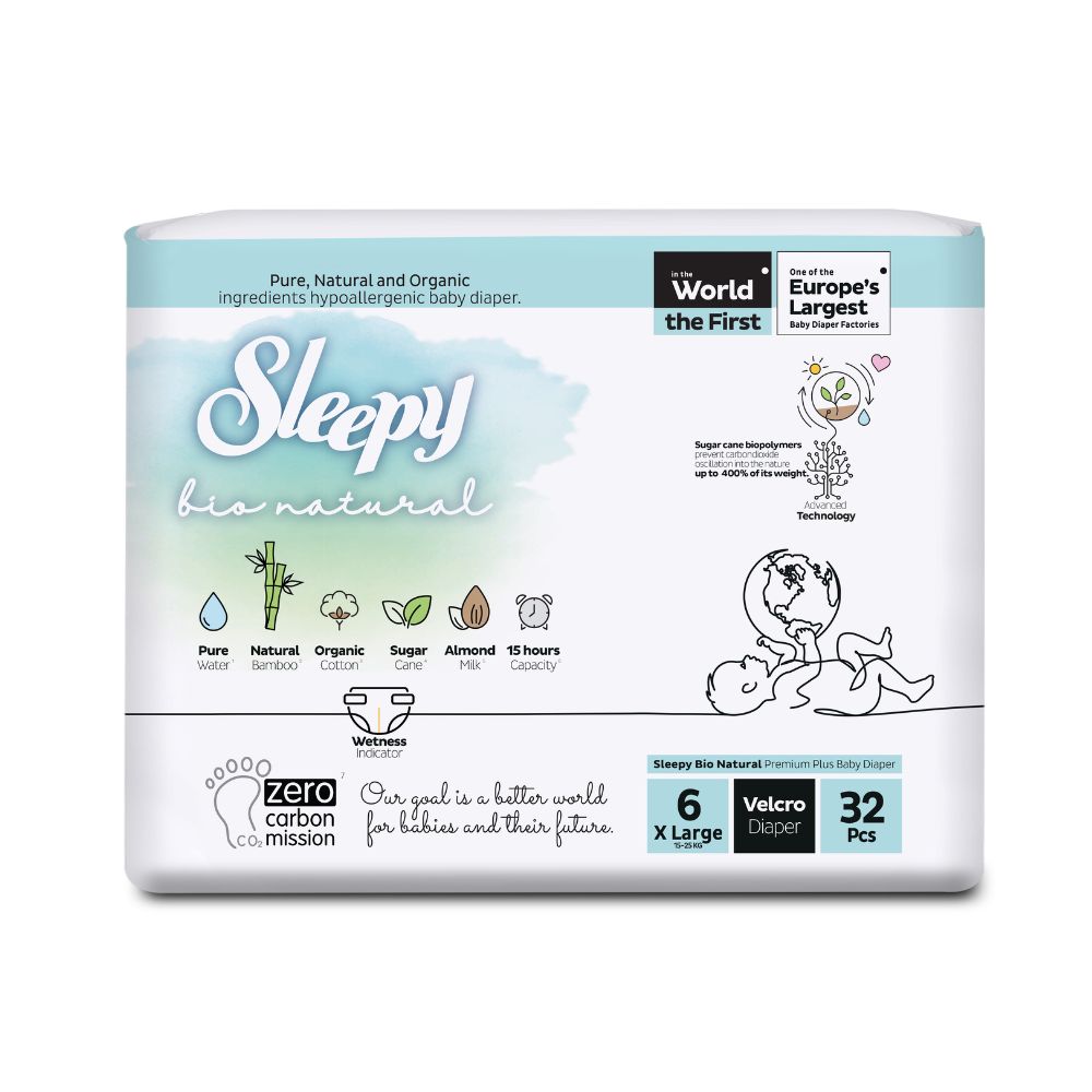 Scutece pentru bebelusi, Nr. 6, 15-25 kg, 32 buc, Sleepy Bio Natural