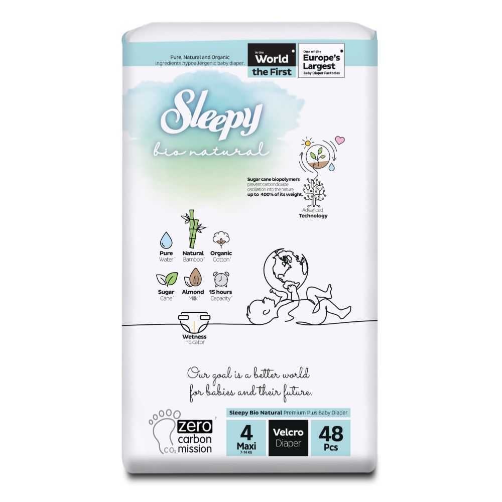 Scutece pentru bebelusi, Nr. 4, 7-14 kg, 48 buc, Sleepy Bio Natural