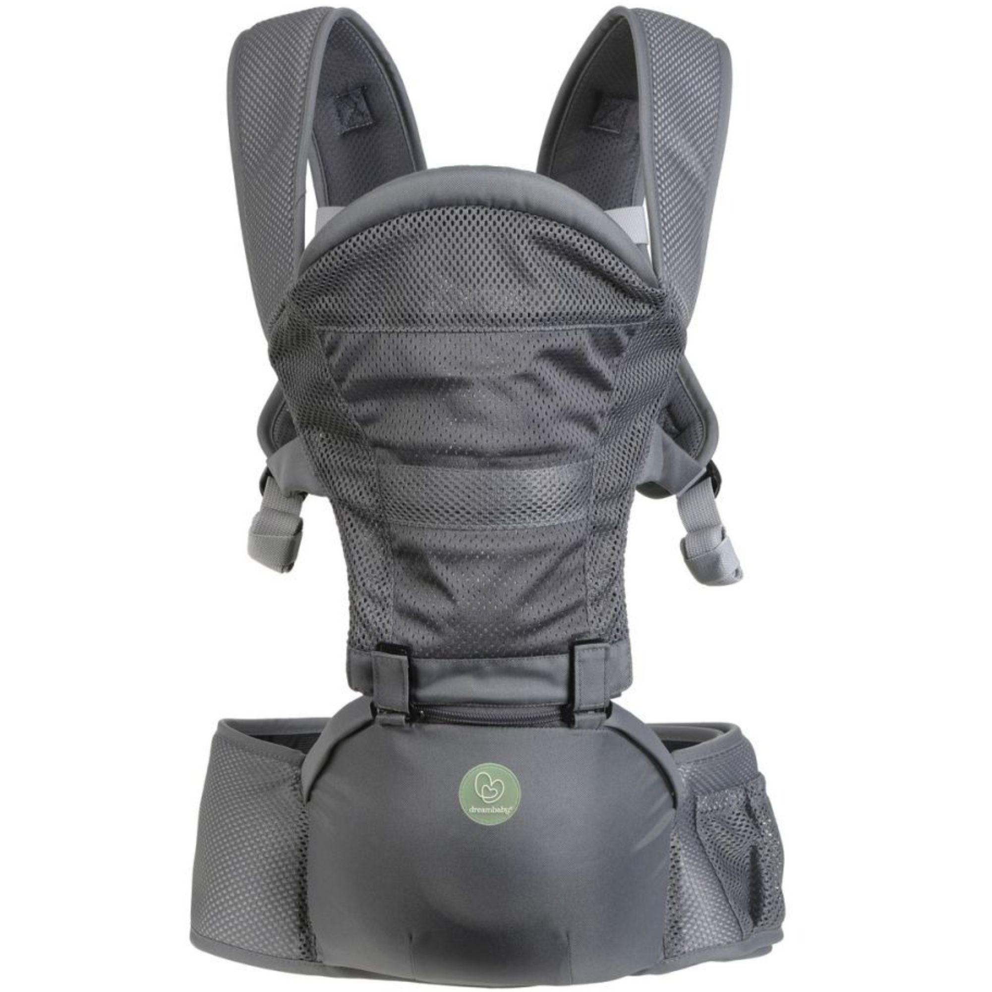 Marsupiu versatil cu 5 pozitii si buzunar depozitare, 3,5 - 18kg, Gri, Dreambaby
