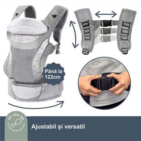 Marsupiu din material tricotat cu 3 pozitii Inspire, 3,5-15 kg, Gri, Dreambaby 710234