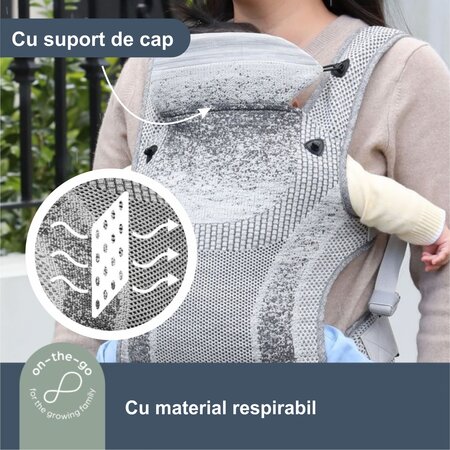 Marsupiu din material tricotat cu 3 pozitii Inspire, 3,5-15 kg, Gri, Dreambaby 710235