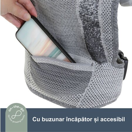 Marsupiu din material tricotat cu 3 pozitii Inspire, 3,5-15 kg, Gri, Dreambaby 710236