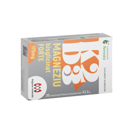 Vitamina K2 + D3 + Magneziu Bisglicinat Forte, 175 mg, 30 comprimate filmate, Remedia 710463