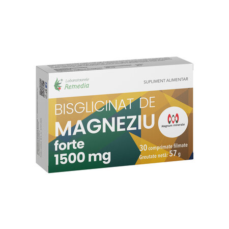 Bisglicinat de magneziu Forte, 1500 mg, 30 comprimate filmate, Remedia