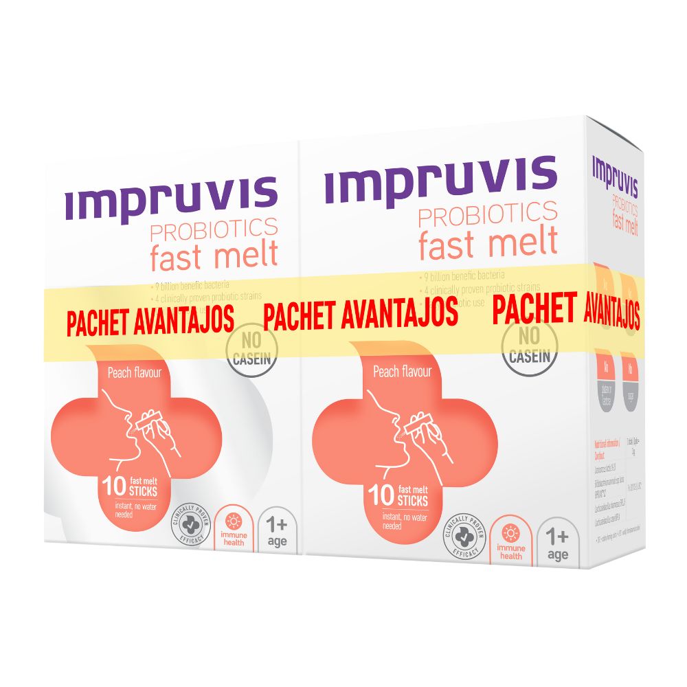 Pachet Impruvis Fast Melt cu aroma de piersica, 2 x 10 plicuri, Pharma Brands