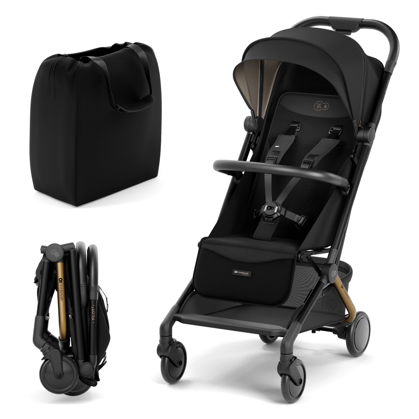 Carucior sport pentru copii 0-22 kg Pilot 2, Midnight Black, Kinderkraft