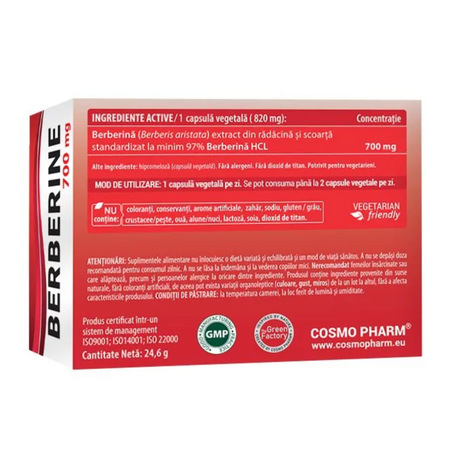 Berberine, 700 mg, 30 capsule, Cosmopharm 711080