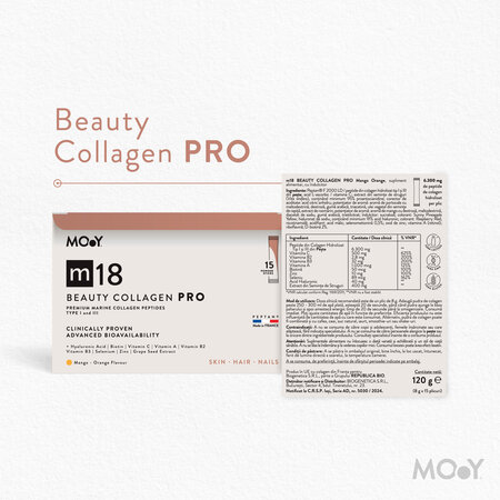 Colagen marin m18 Beauty Pro, mango si portocale, 15 plicuri x 8 g, Molecules of Youth 711332