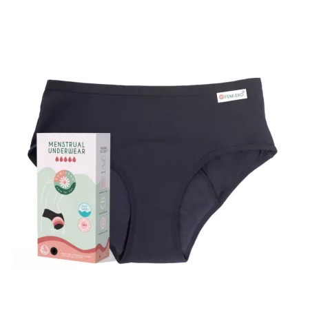 Chiloti menstruali din bumbac organic, L, Negru, FemiEko