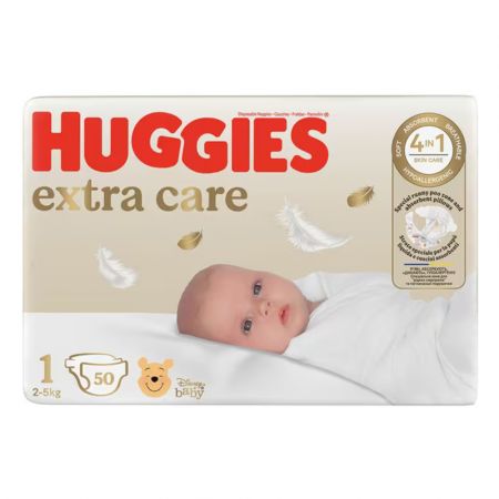 Scutece de schimb Nr. 1 Extra Care, 2-5 kg, 50 bucati, Huggies