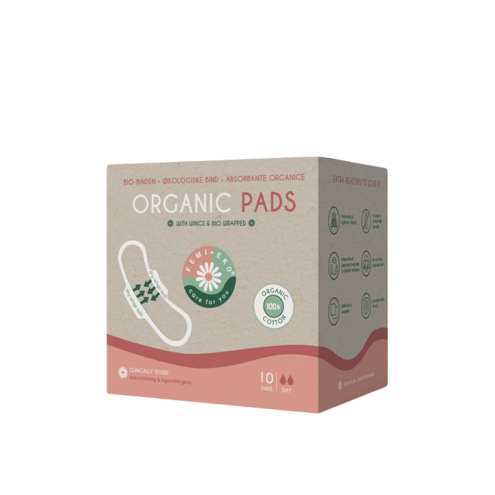 Absorbante cu aripioare din bumbac organic Ultra Day, 10 bucati, FemiEko