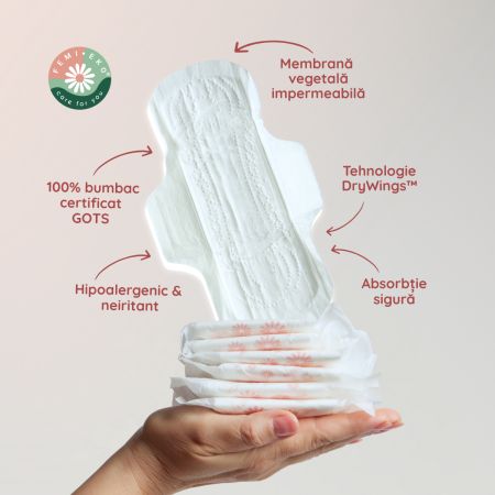 Absorbante cu aripioare din bumbac organic Ultra Day, 10 bucati, FemiEko 756784