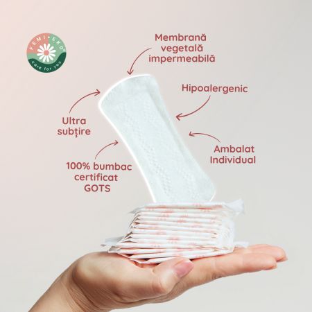 Absorbante zilnice din bumbac organic, 24 bucati, FemiEko 756824