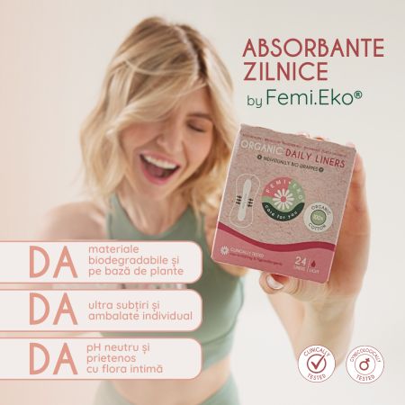 Absorbante zilnice din bumbac organic, 24 bucati, FemiEko 756821