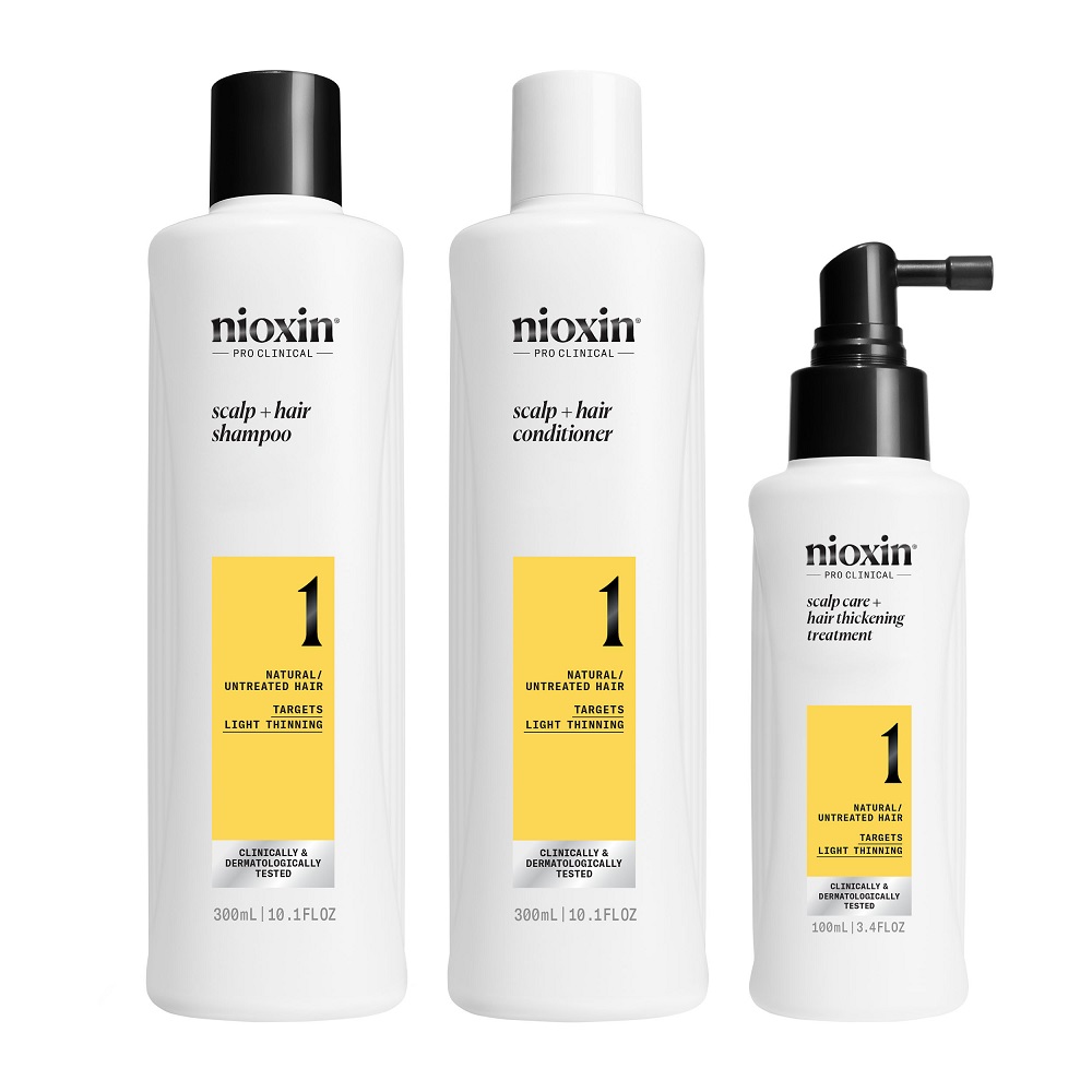 Set impotriva ruperii parului Scalp + Hair Thickening System, 300+300+100 ml, Nioxin
