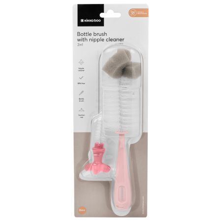 Set perie curatare biberoane 2 in 1, Pink, Kikka Boo