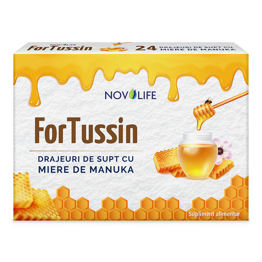 ForTussin cu Miere de Manuka, 24 drajeuri de supt, Novolife