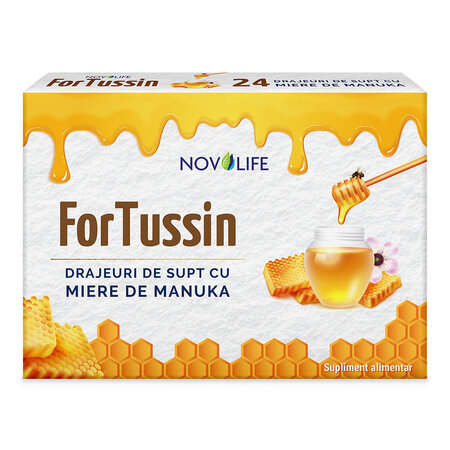 ForTussin cu Miere de Manuka, 24 drajeuri de supt, Novolife