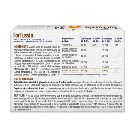 ForTussin cu Miere de Manuka, 24 drajeuri de supt, Novolife 712364