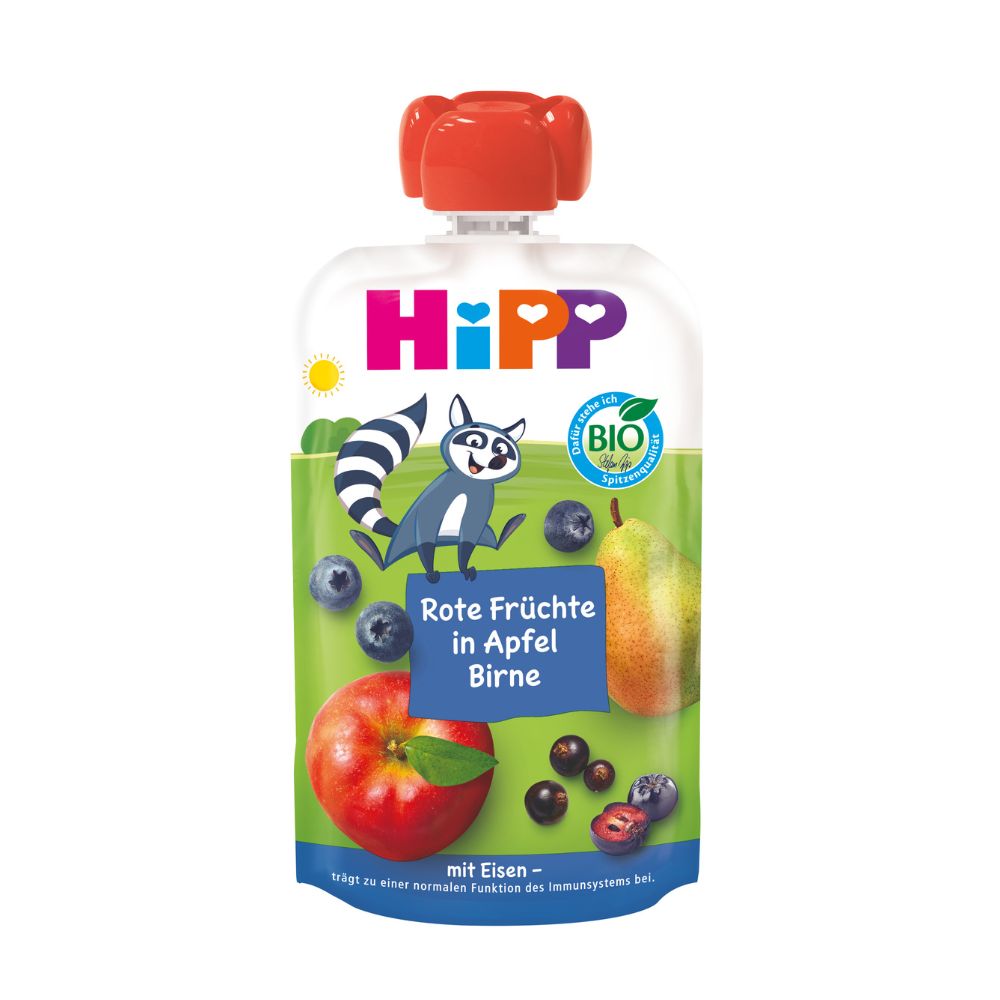 Piure Bio de fructe rosii, mere, pere cu fier, 100 g, Hipp