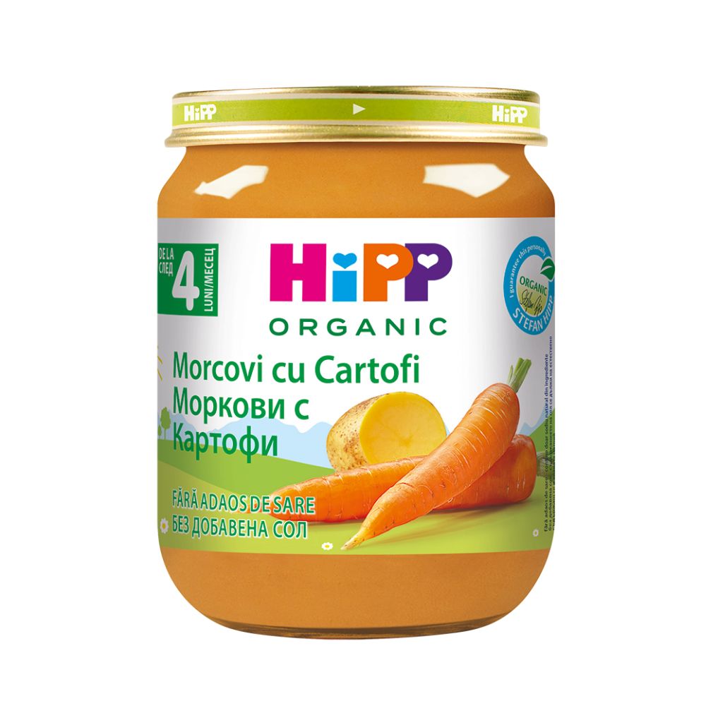 Piure Bio de morcovi cu cartofi, 125 g, Hipp