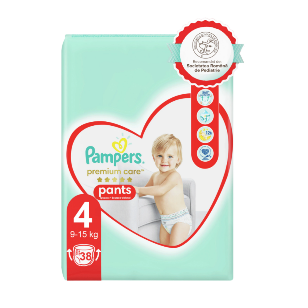 Scutece Pants Premium Care, Nr. 4, 9-15 kg, 38 buc, Pampers