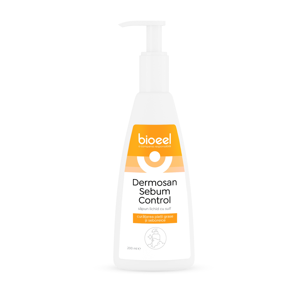 Sapun lichid cu sulf Dermosan Sebum Control, 200 ml, Bioeel