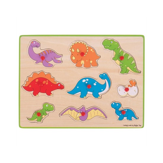 Puzzle din lemn Incastru Dinozauri, +3 ani, 9 piese, BigJigs