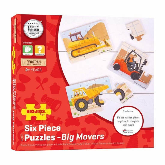 Set 3 Puzzle din lemn Vehicule pentru constructii, +2 ani, 18 piese, Big Jigs