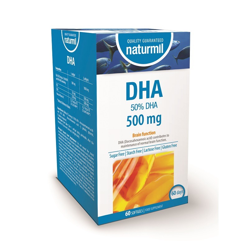 DHA, 500 mg, 60 capsule moi, Naturmil