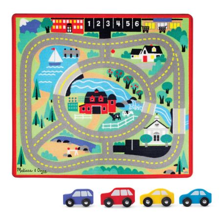Covoras rutier cu masinute din lemn, 3 ani+, Round the Town, Melissa & Doug