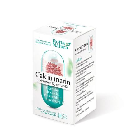 Calciu marin+Vit.D2 naturala, 30 capsule, Rotta Natura